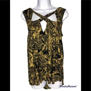Free people gold/black tank shirt/blouse med